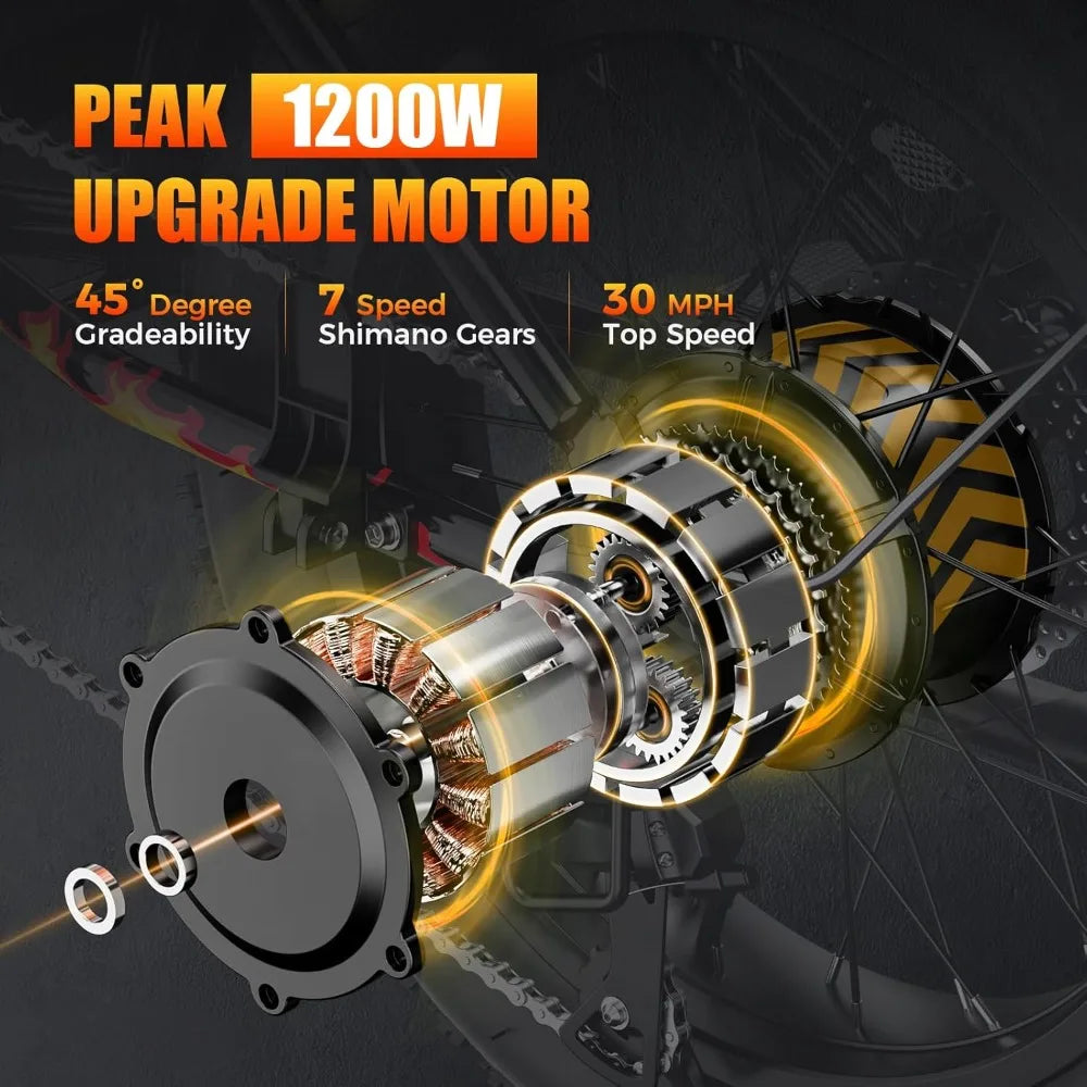 1200W Peak Electric Bike - Powerful 20-Inch Motor